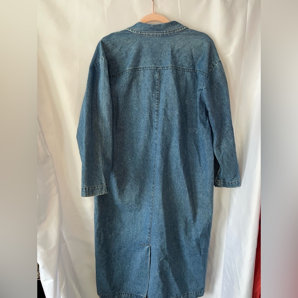Women’s Vintage FORENZA 100% Cotton Long Duster Jean Trench Coat - Picture 2 of 5